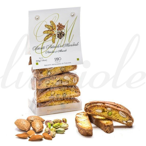 Włoskie biscotti manufakturowe `Cantucci z Pistacjami i Migdałami` 200g